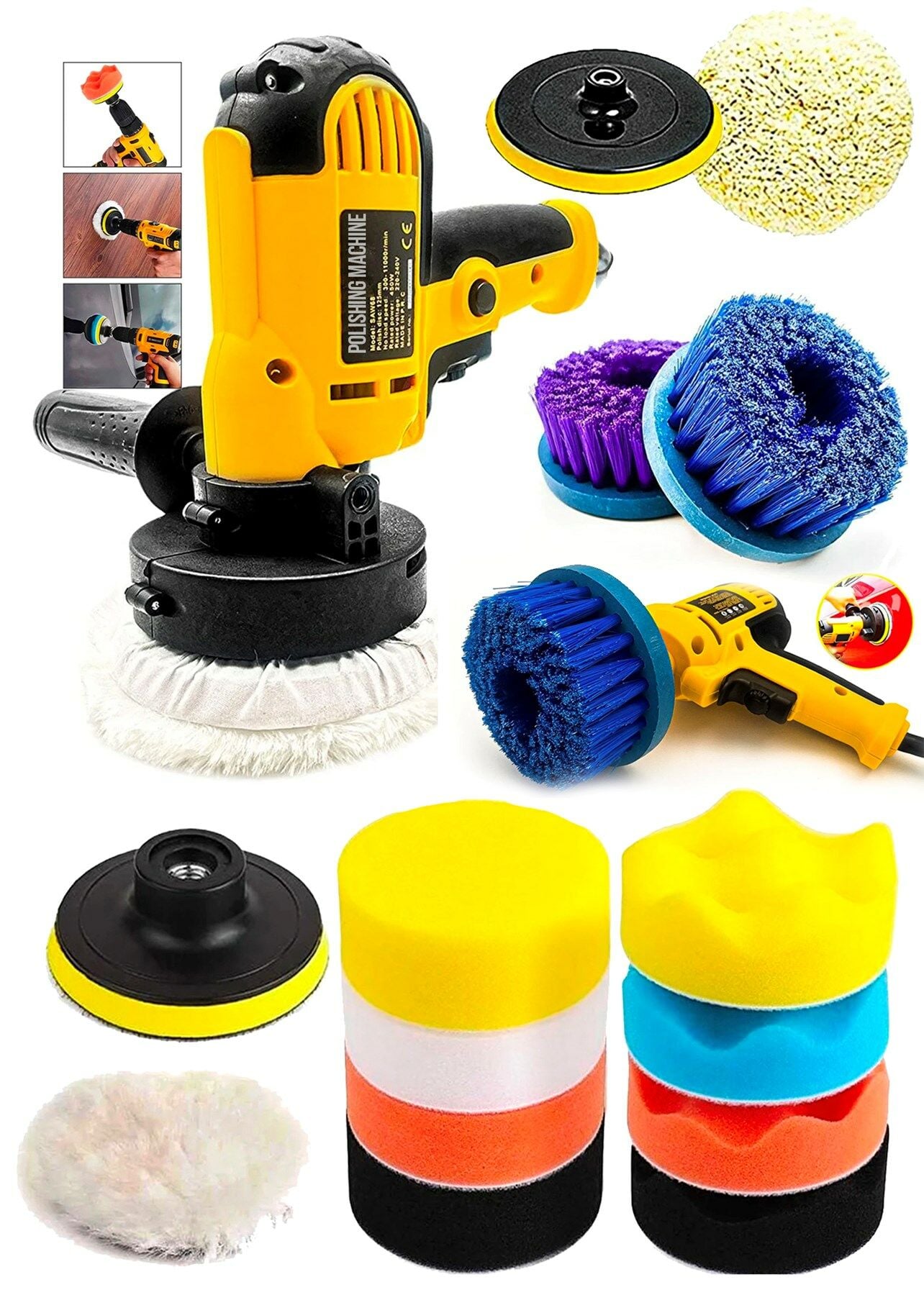 Hobi Set  14 Parça DetayPasta Cila Koltuk Yıkama Zımpara Parlatma Devir Ayarlı Polisaj Makinesi Set