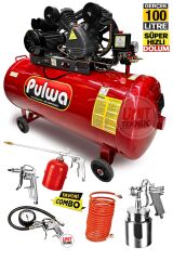 Çift Pistonlu 100 Litre 8 Bar / 2hp  Yağlı Sesli Süper Hızlı Dolum Kompresör Havalı Set