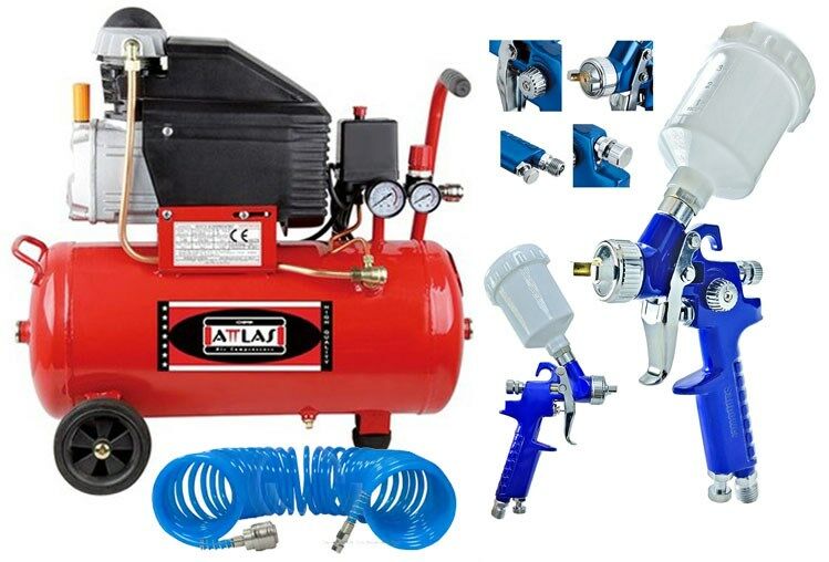 Attlas 50 Litre Hava Kompresörü ve Üstten Depolu Hava Boya Tabanca Seti Full Set