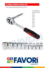 Premium 1/2 Profesyonel 12 Parça Krom Vanadyum Çelik Standlı Cırcır Set Kaliteli Lokma Takımı