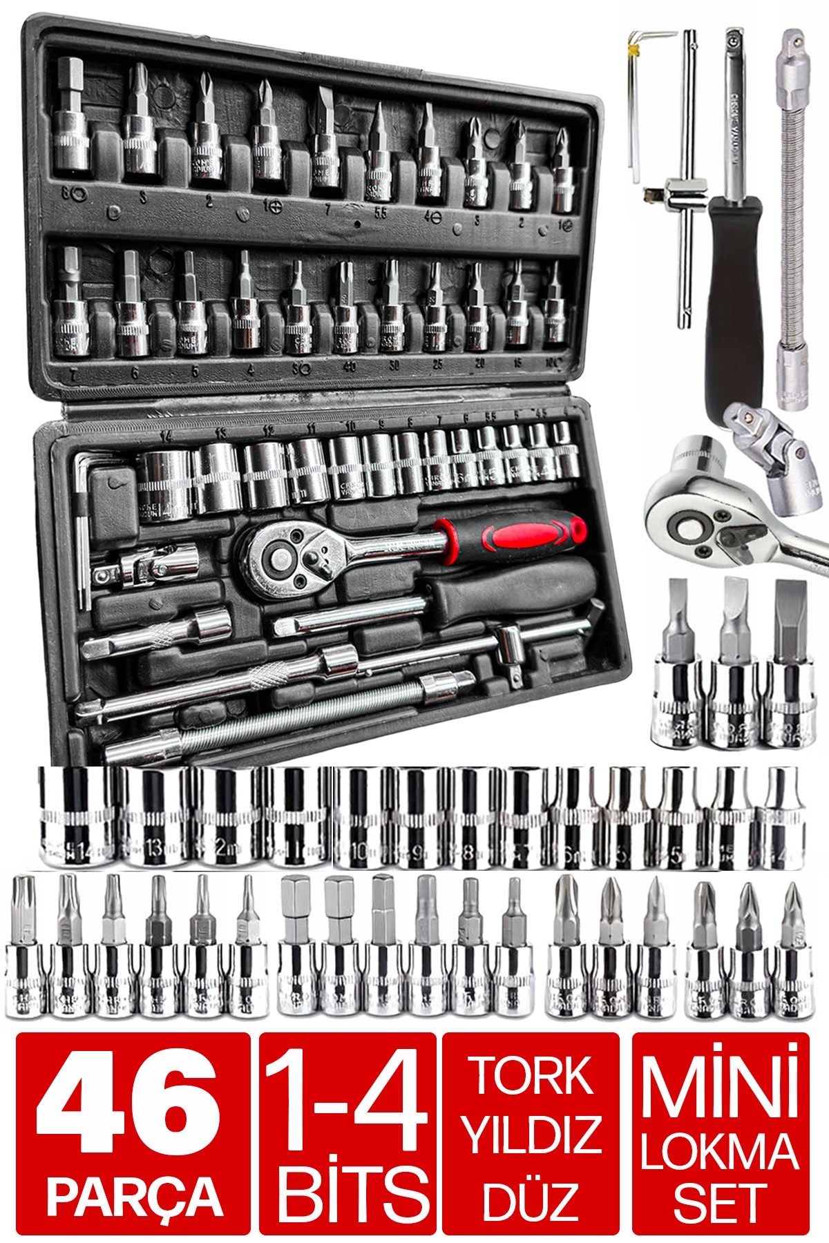Yüksek Kalite 46 Parça Mini Lokma Takımı Otomatik Cırcırlı 1/4''   Kombinasyon Alet Seti