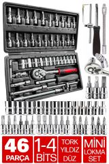 Premium 46 Parça Mini Lokma Takımı Otomatik Cırcırlı 1/4'' Set Yüksek Kalite Kombinasyon Alet Seti