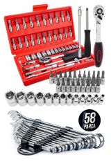 PRO 58 Parça Lokma Takımı Otomatik Cırcırlı 1/4'' 12 Parça Kombine Açık Ağız-yıldız Anahtar Takım