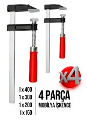 Premium Kalite 400,300,200,150mm F Tipi Ahşap Çelik Mobilyacı Mengene Kıskaç Işkence 4 Set-2
