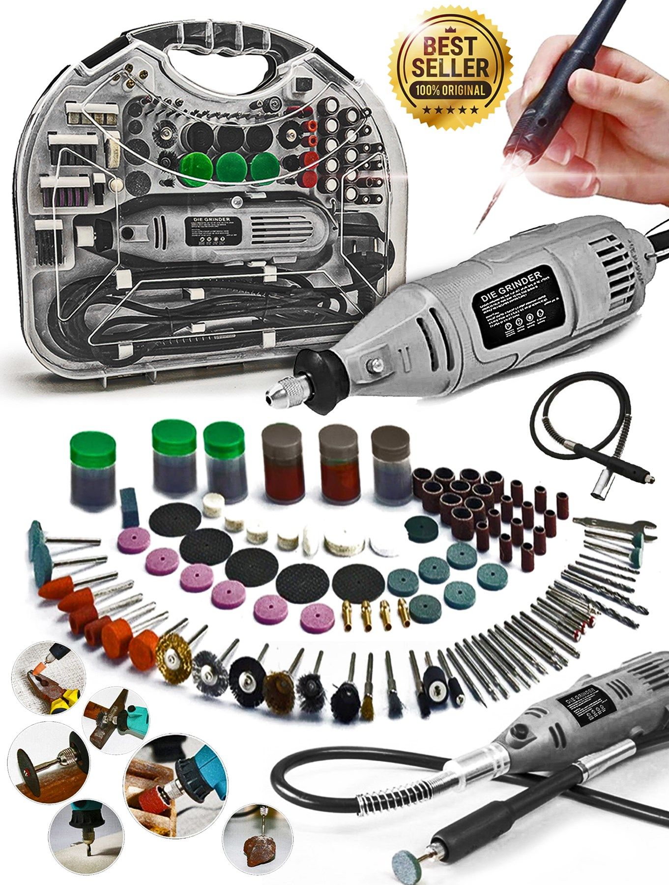 211PCS 450 Watt 6 Kademe Devir Ayarlı PVC Çantalı Hobi Gravür Seti Mini Taşlama  Esnek Şaft Hediye