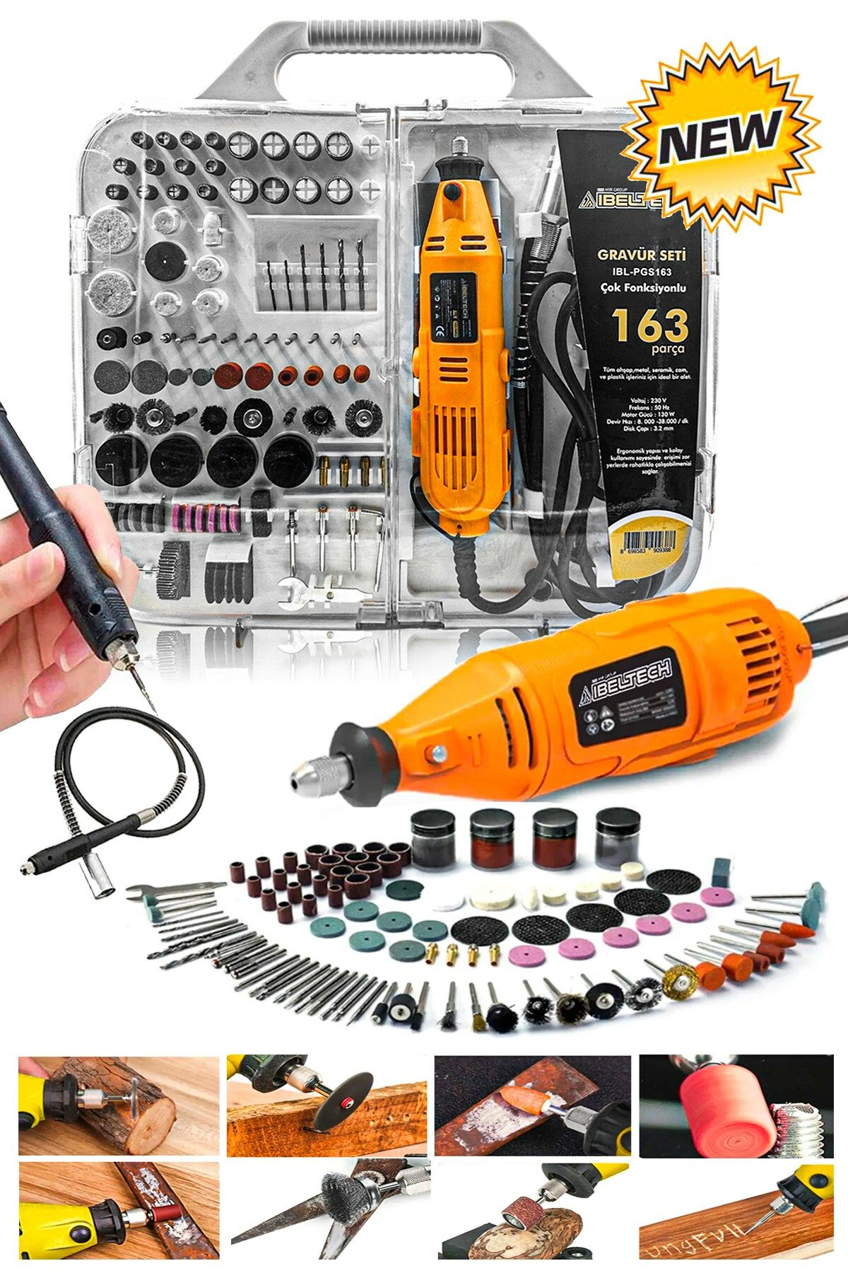Pro 163 Parça Dramel 6 Devir Ayarlı PVC Çantalı Hobi Gravür Seti Mini Taşlama  Esnek Şaft Hediye