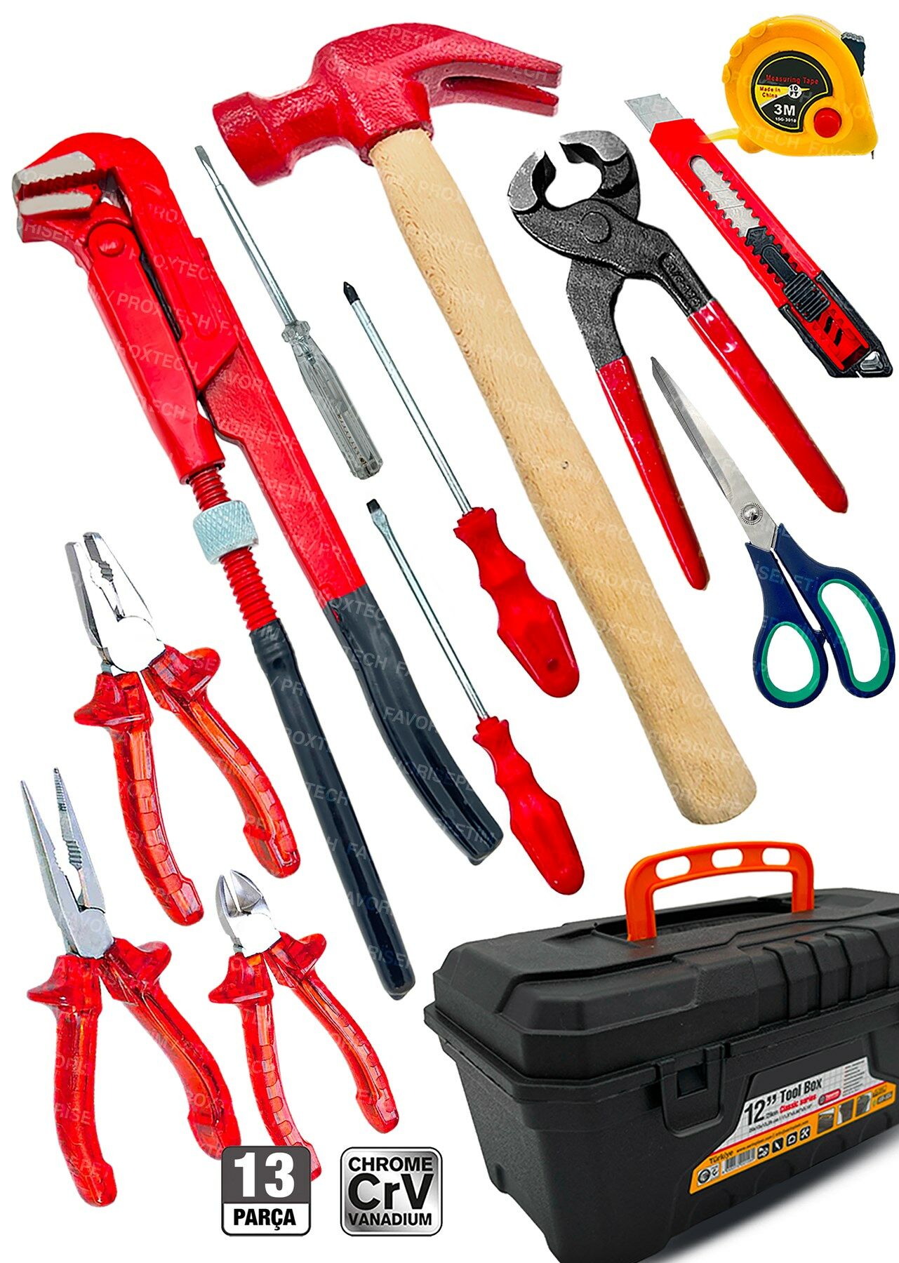 13 PCS Full Takı El Aleti Kiti Pense Kombin,3 Metre,MaşalıboruAnahtarı,Yıldız,Düz,Çekiç Tamir Kit