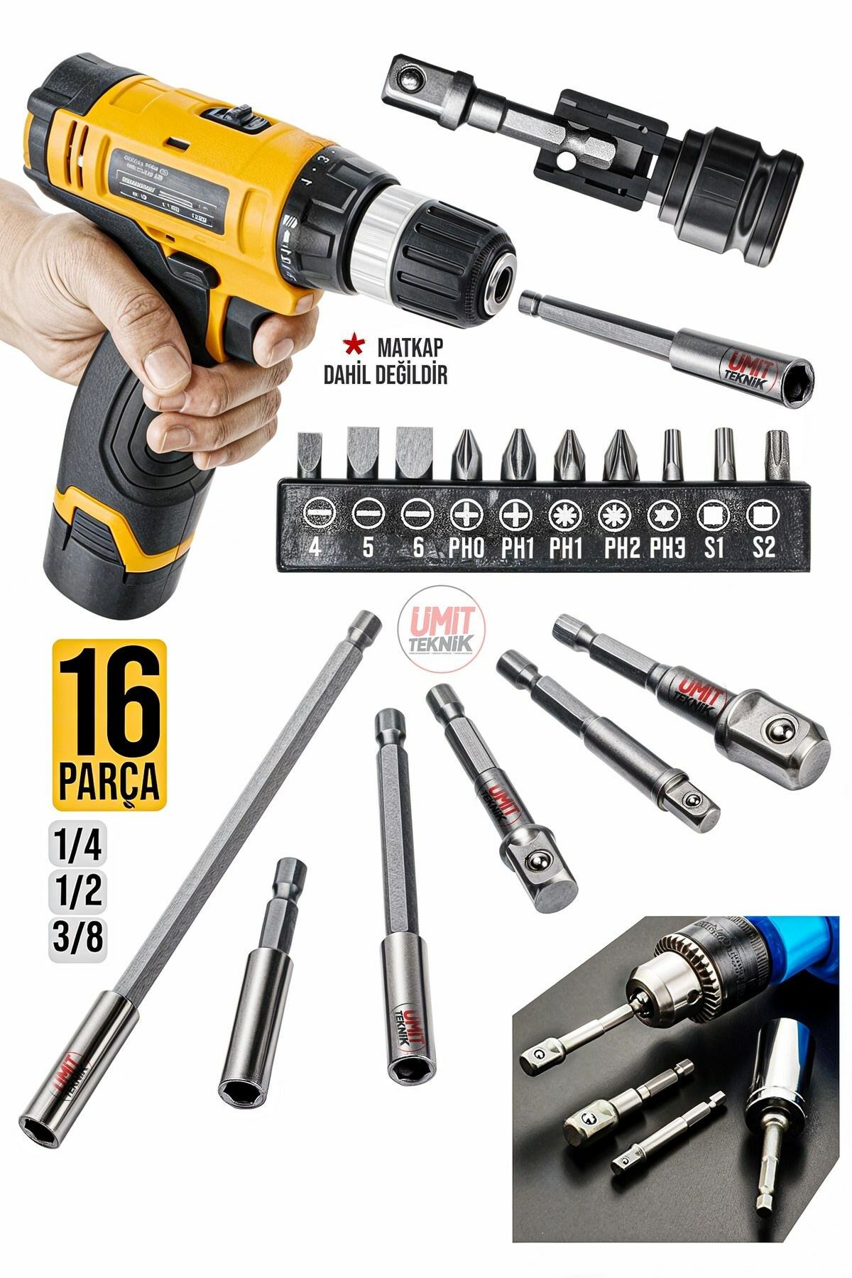 16PCS Premium DMax Bits Uç Bağlantı Adaptör Seti Lokma Bağlantı Tornavida Lokma Seti Matkap Ucu