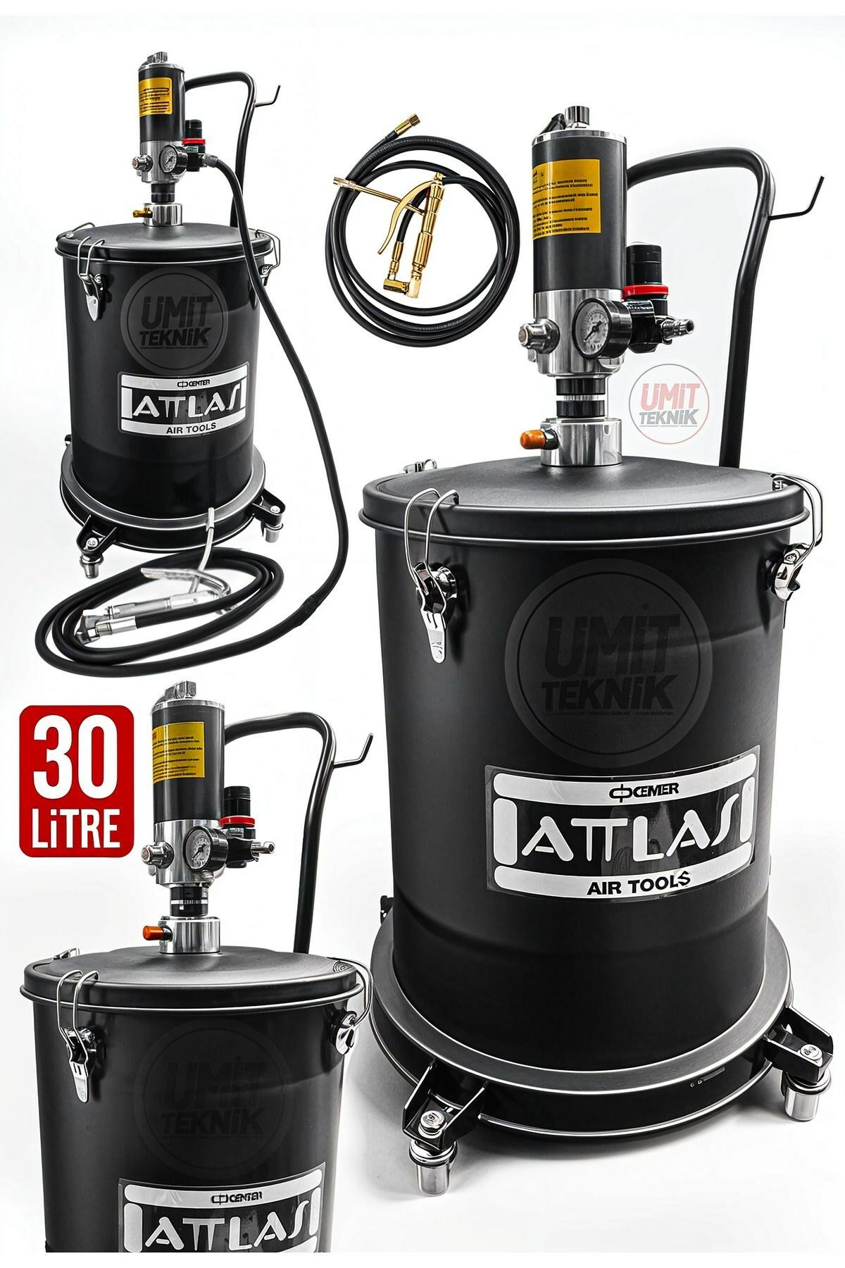 Büyük Boy 30 Litre 50:1 Profesyonel 6-8 Bar Havalı Gres Pompası Metal Ayak Set