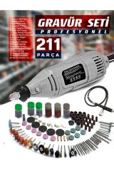 Pvc Çantalı Hobi Gravür Seti 211 Parça 6 Kademe Devir Ayarlı  Mini Taşlama Esnek Şaft Hediye