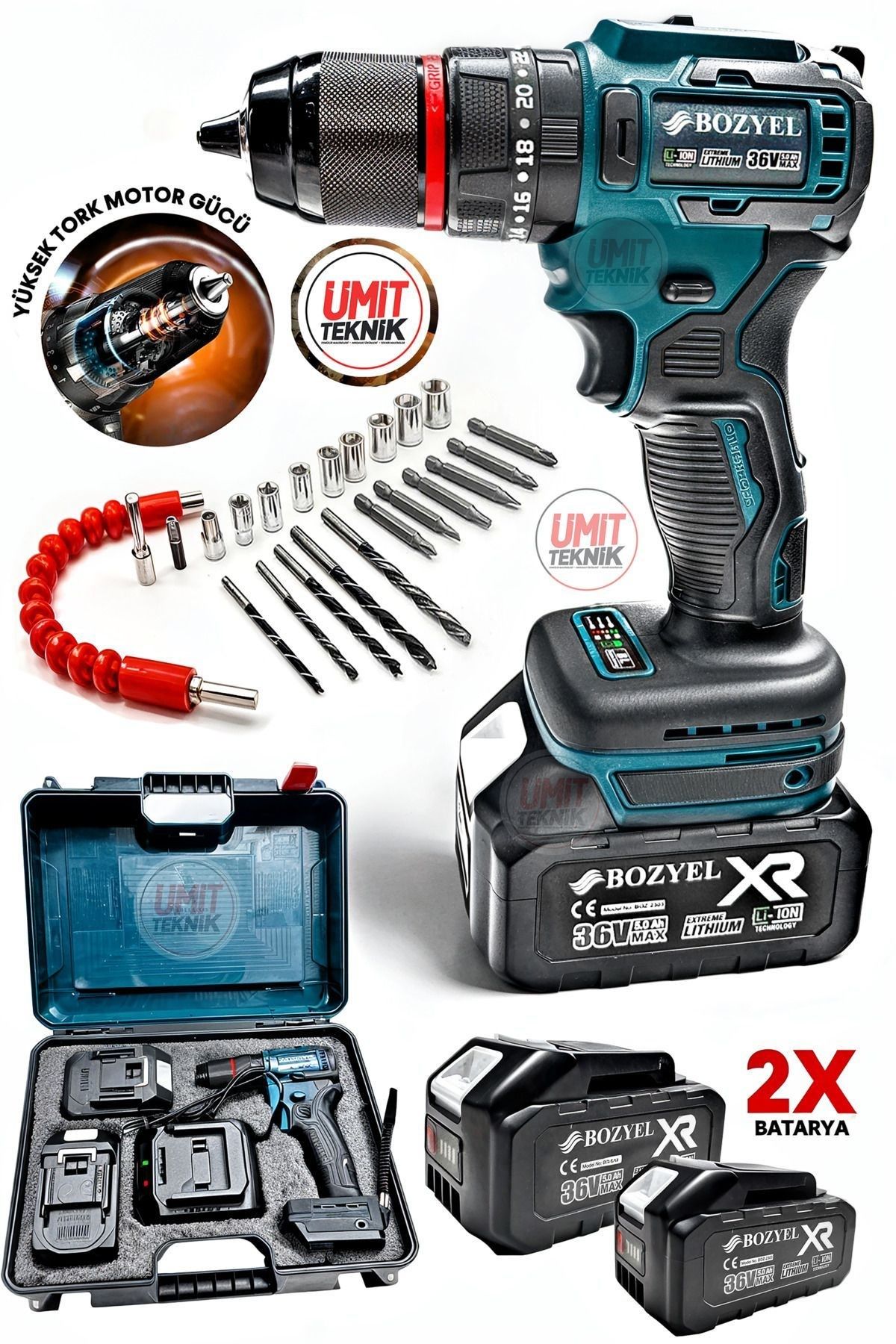 Premium Kalite 36vf  Kömürsüz Motor Çelik Mandren Darbeli Şarjlı Matkap Akülü Vidalama