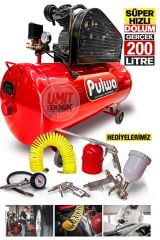 Bakır Sargı 200 Litre 8 bar/ 3hp Hızlı Dolum Çift Pistonlu  Yağlı Sesli Kompresör havalı Set
