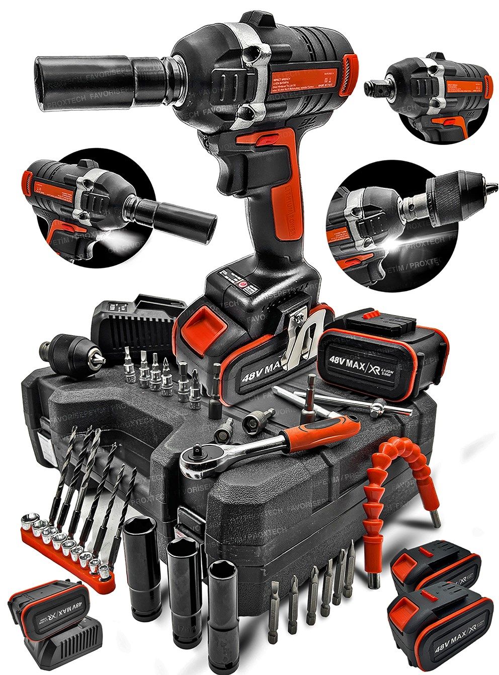 Yüksek Torks 2çift Akülü Kömürsüz Motor Akülü Vidalama+ Darbeli Somun Sıkma Sökme Combo Cırcır Set