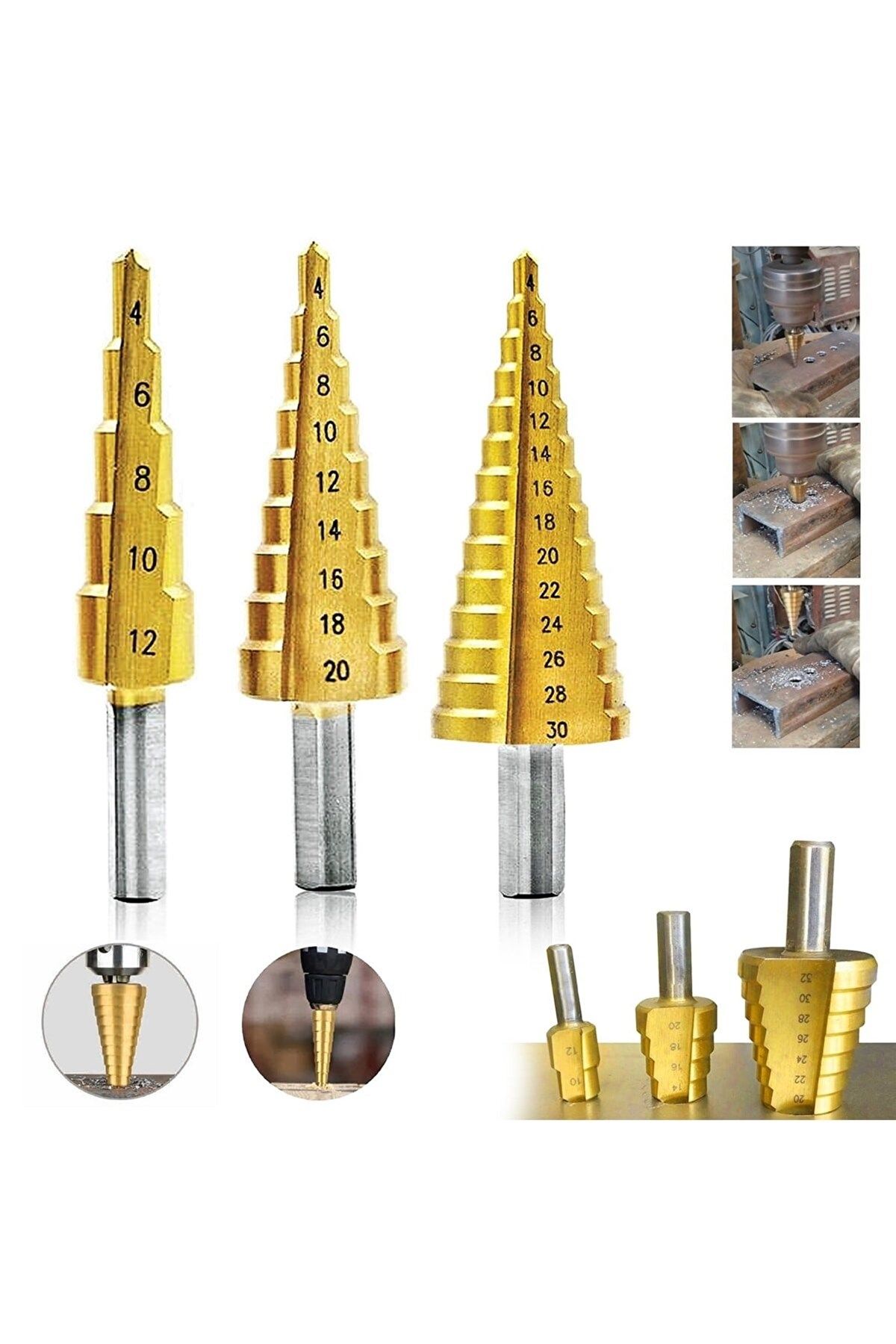 PROXTECH Kademeli HSS Sarmal Matkap Ucu Seti Kademli Sac Delme 3 PCS Set 4-12 / 4-20 / 4-32