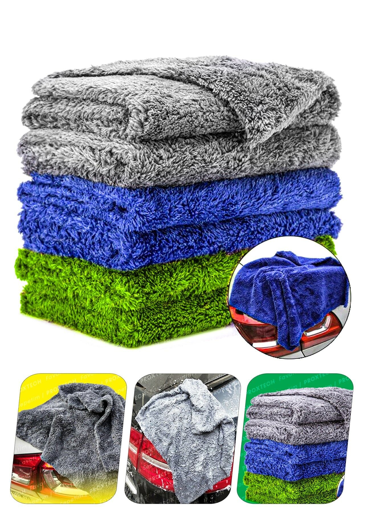 Profesyonel Mikrofiber Kalın Büyük Boy Emici Çift Yüzlü Araç Kaporta Kurulama Cila Bezi 50X85 -3ADET