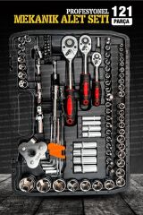 Profesyonel  Mekanik Krom Çelik  Premium Kalite 121 Parça Lokma Takımı 1/2-1/4-3/8 Full Set
