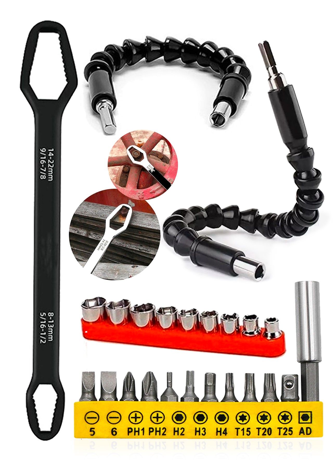 Çift Başlıklı Torx Anahtar Tornavida Matkap Adaptör Bits Esnek Açı Uzatma Çubugu T/H/PH/Torx Set