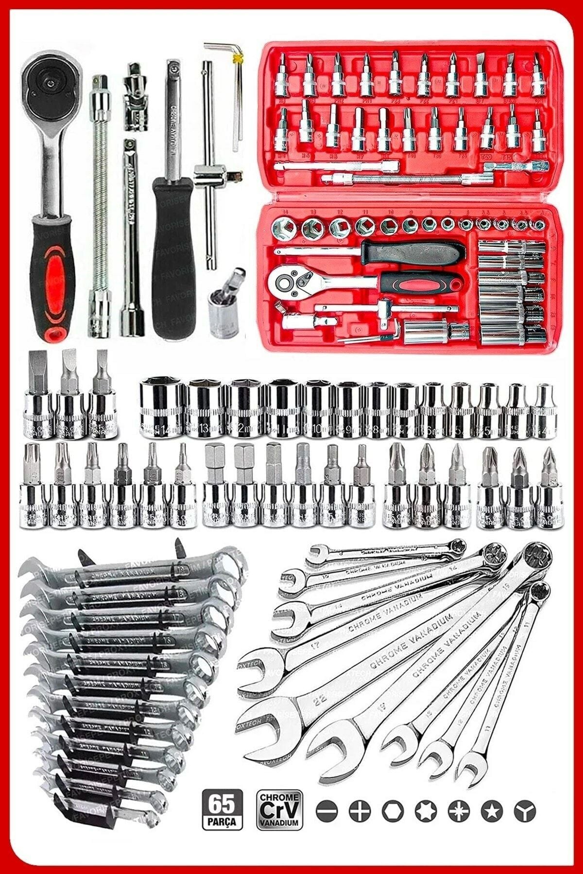 65  Parça 53 Mini Lokma Takımı Otomatik Cırcırlı 1/4'' 12 Parça Kombine Açık Ağız-yıldız Anahtar Takı