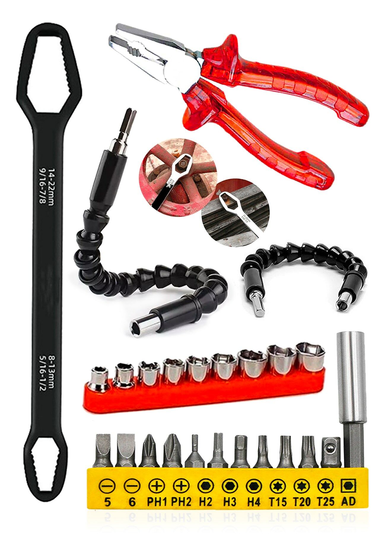 23 Parça Torx Anahtar Pense Tornavida Matkap Adaptör Bits Esnek Açı Uzatma Çubugu T/H/PH/Torx Set